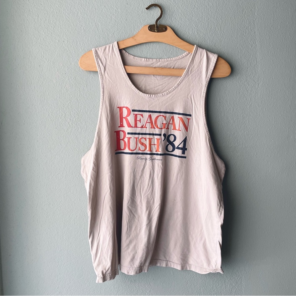 ♦️5/$15♦️ Rowdy Gentlemen | Reagan Bush ‘84 Distressed White Tank Top